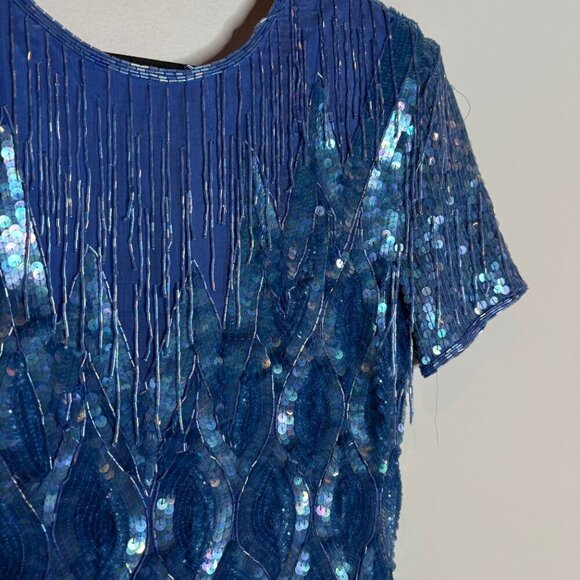 Vintage blue beaded sequin embellished dress - Picture 2 of 6